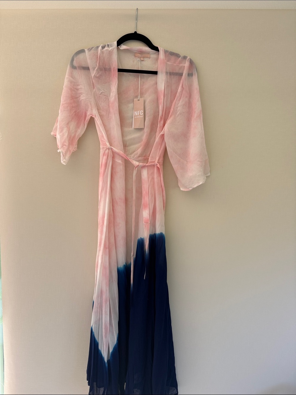 Pink and Navy Tie-Dye Sheer Wrap Top